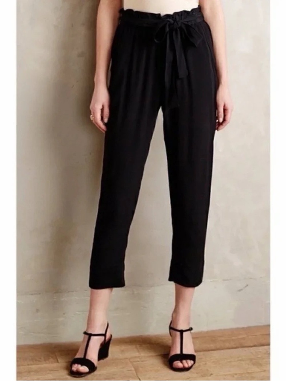 Anthropologie Cartonnier Black Paperbag Tapered Leg Crepe Pants Size Medium